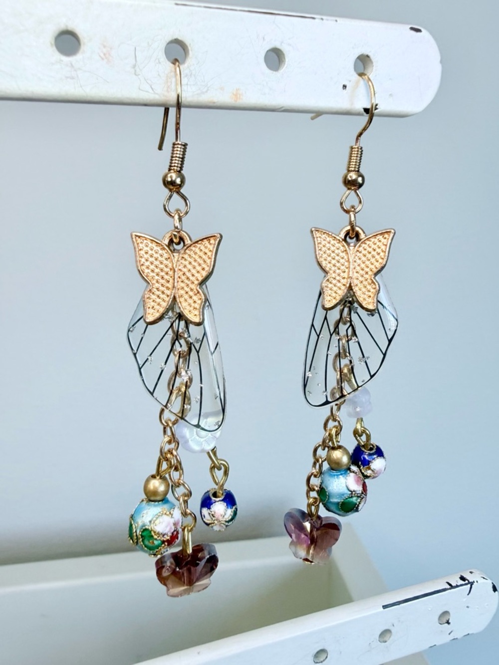 Playful artisan Cloisonne and Butterfly Earrings